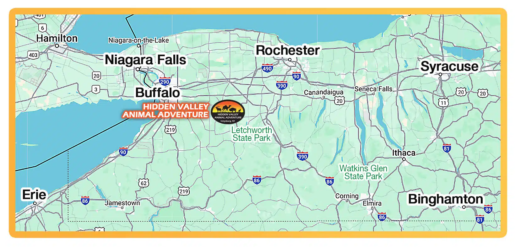 Hidden Valley Animal Adventure pin on Western New York Map